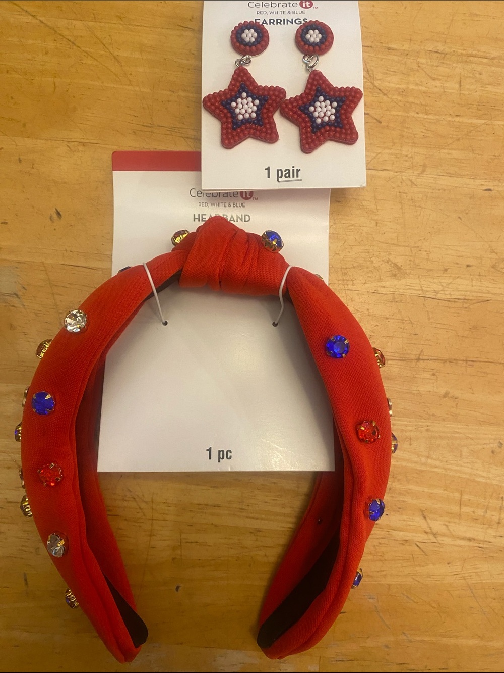 Celebrate It Red Jeweled Headband with Star Bead Earrings